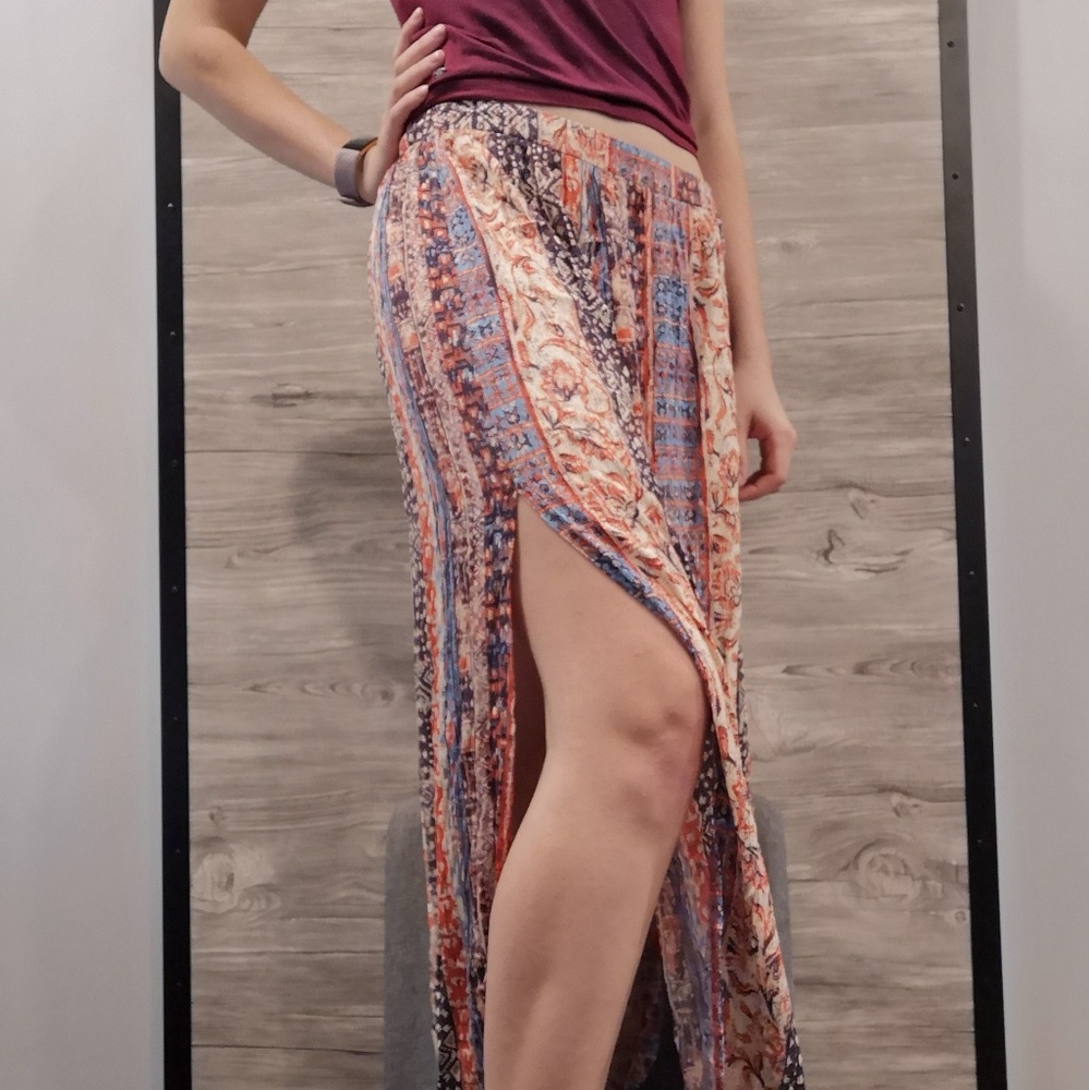 ⭐2/$15 Boho printed orange maxi skirt